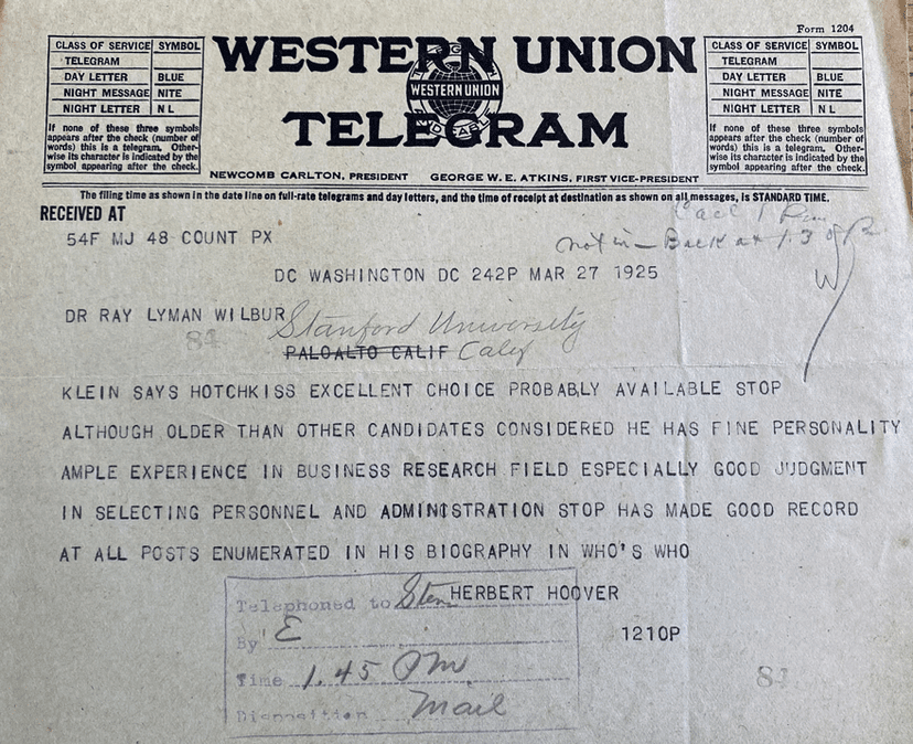 Western Union Telegram from 1925